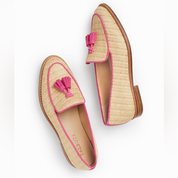 Talbots Leighton Loafer Woven Tasseled Pink Tan Slip On Shoes Womens Size 6 - Picture 1 of 13